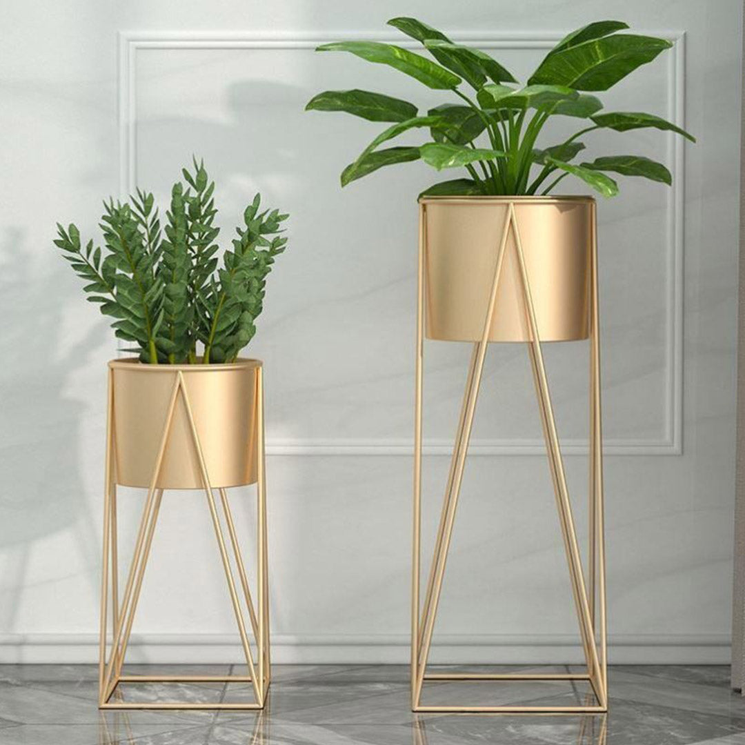 SOGA 50cm Gold Metal Plant Stand with Gold Flower Pot Holder Corner Shelving Rack Indoor Display LUZ-FPotH52GLD