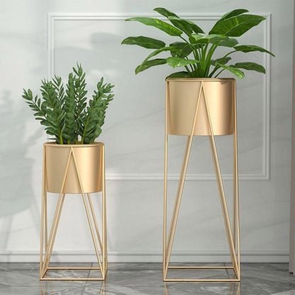 SOGA 2X 70cm Gold Metal Plant Stand with Gold Flower Pot Holder Corner Shelving Rack Indoor Display LUZ-FPotH72GLDX2