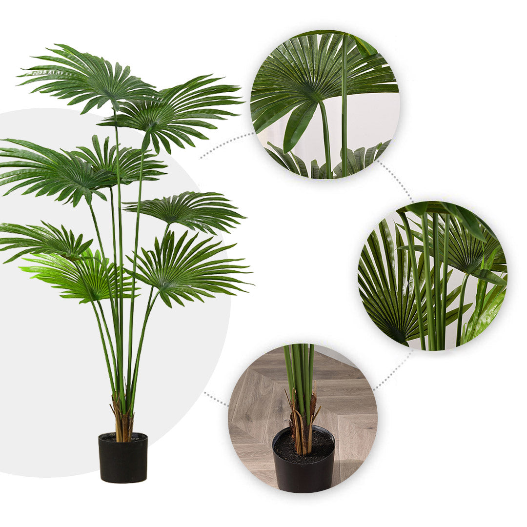 SOGA 2X 150cm Artificial Natural Green Fan Palm Tree Fake Tropical Indoor Plant Home Office Decor LUZ-APlantSKS1508X2