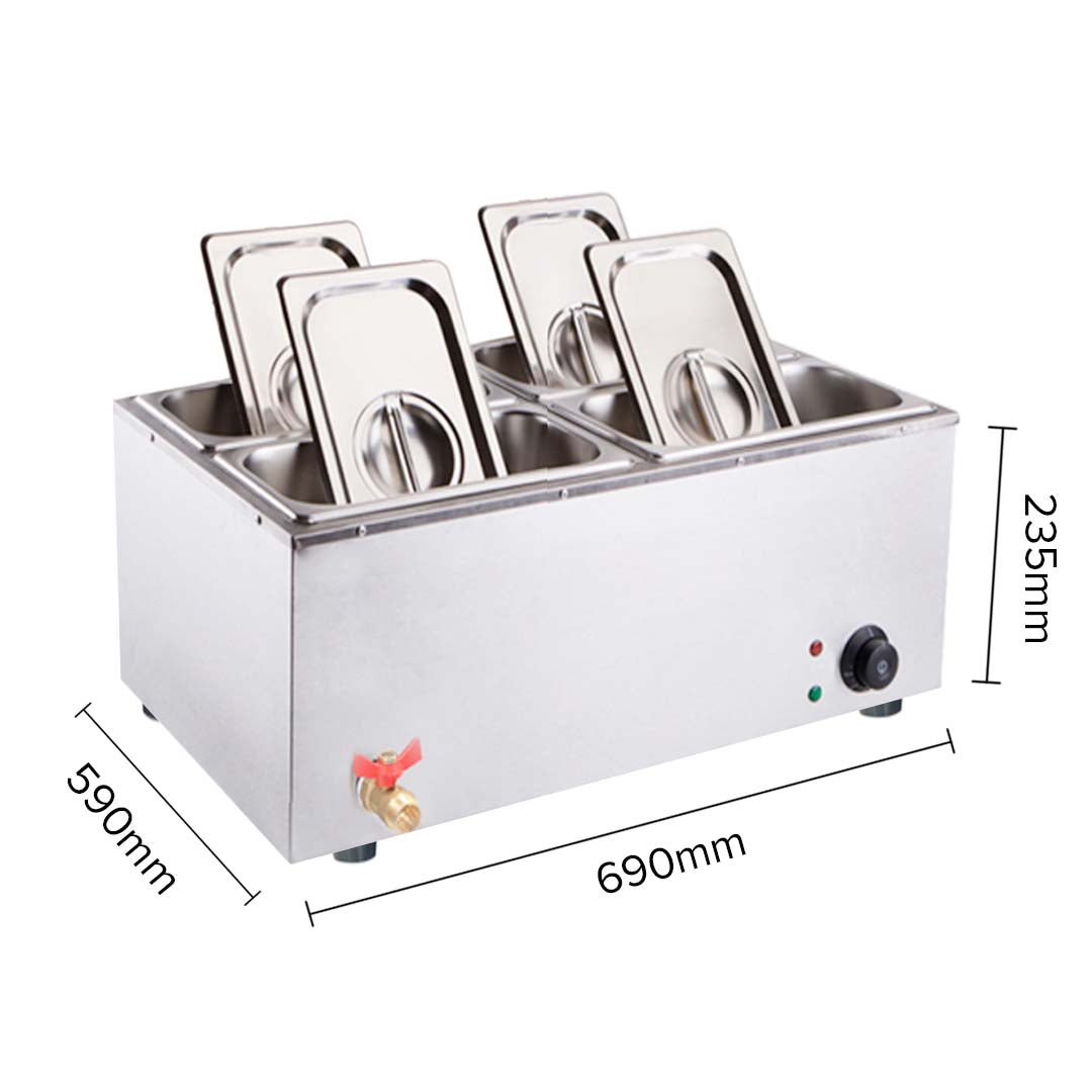 SOGA Stainless Steel 4 X 1/2 GN Pan Electric Bain-Marie Food Warmer with Lid LUZ-FoodWarmer742