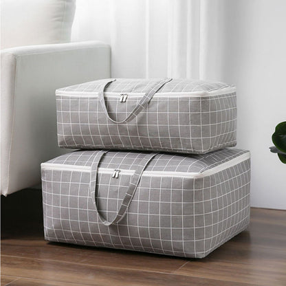 SOGA 2X Grey Plaid Medium Storage Luggage Bag Double Zipper Foldable Travel Organiser Essentials LUZ-SBox201X2