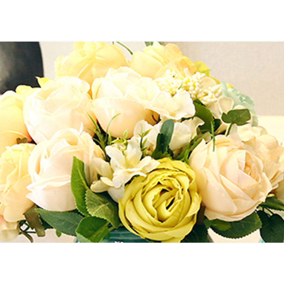 SOGA 3pcs Artificial Silk with 15 Heads Flower Fake Rose Bouquet Table Decor White LUZ-AFlowerWhiteSet