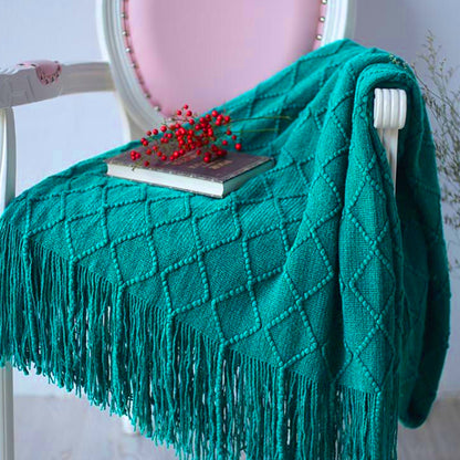SOGA Teal Diamond Pattern Knitted Throw Blanket Warm Cozy Woven Cover Couch Bed Sofa Home Decor with Tassels LUZ-Blanket923