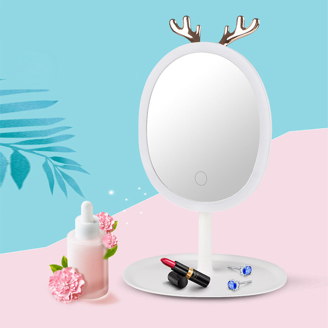 SOGA White Antler LED Light Makeup Mirror Tabletop Vanity Home Decor LUZ-BathG533