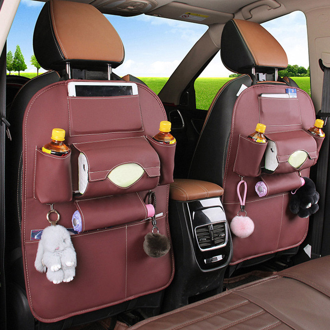 SOGA 2X PVC Leather Car Back Seat Storage Bag Multi-Pocket Organizer Backseat and iPad Mini Holder Coffee LUZ-CarStorage1SeatBagCOFX2