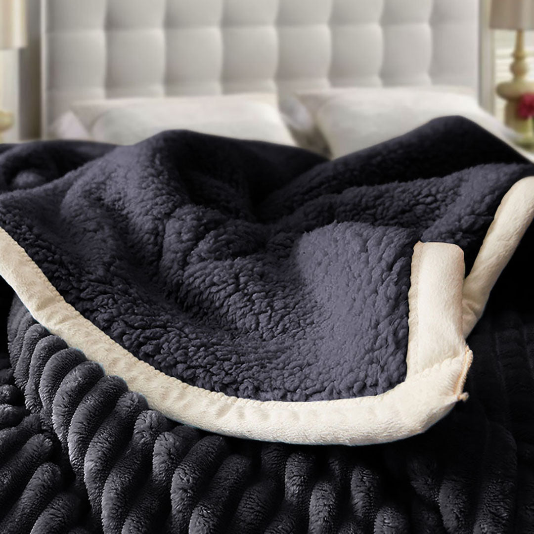 SOGA Black Throw Blanket Warm Cozy Double Sided Thick Flannel Coverlet Fleece Bed Sofa Comforter LUZ-Blanket305