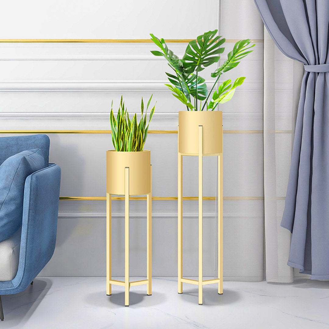 SOGA 2X 75cm Gold Metal Plant Stand with Flower Pot Holder Corner Shelving Rack Indoor Display LUZ-FPotH75GLDX2