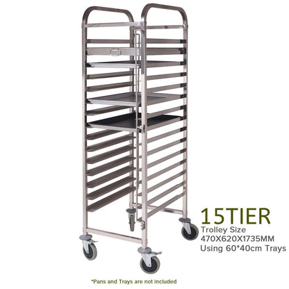 SOGA Gastronorm Trolley 15 Tier Stainless Steel Cake Bakery Trolley Suits 60*40cm Tray LUZ-GastronormRackingTrolley309