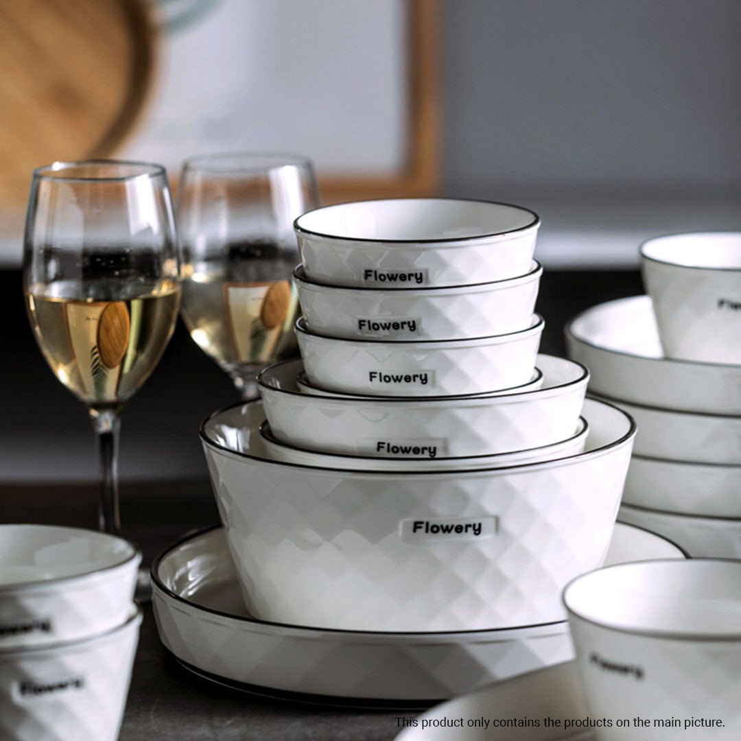 SOGA Diamond Pattern Ceramic Dinnerware Crockery Soup Bowl Plate Server Kitchen Home Decor Set of 8 LUZ-BowlG622