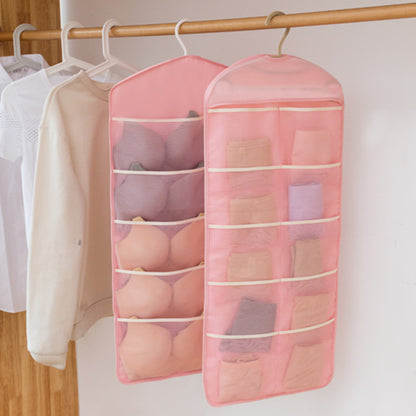 SOGA Pink Double Sided Hanging Storage Bag Underwear Bra Socks Mesh Pocket Hanger Home Organiser LUZ-SBox26PNK