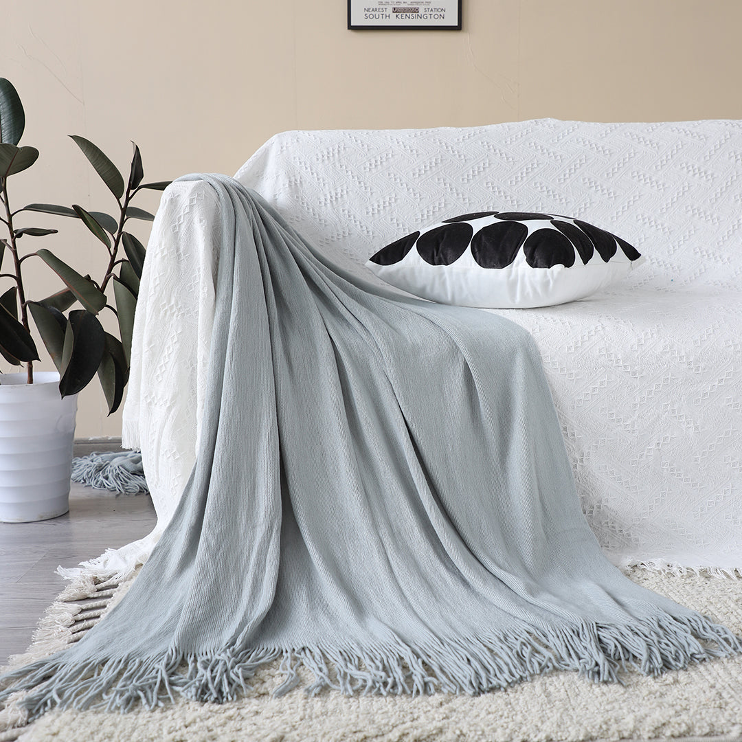 SOGA 2X Grey Acrylic Knitted Throw Blanket Solid Fringed Warm Cozy Woven Cover Couch Bed Sofa Home Decor LUZ-Blanket907X2