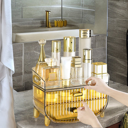 SOGA 2X 3 Tier Golden Yellow Multifunctional Countertop Cosmetic Storage Makeup Skincare Holder Jewelry Cabinet Bathroom Desk Drawer Vanity Organiser LUZ-BathC124X2