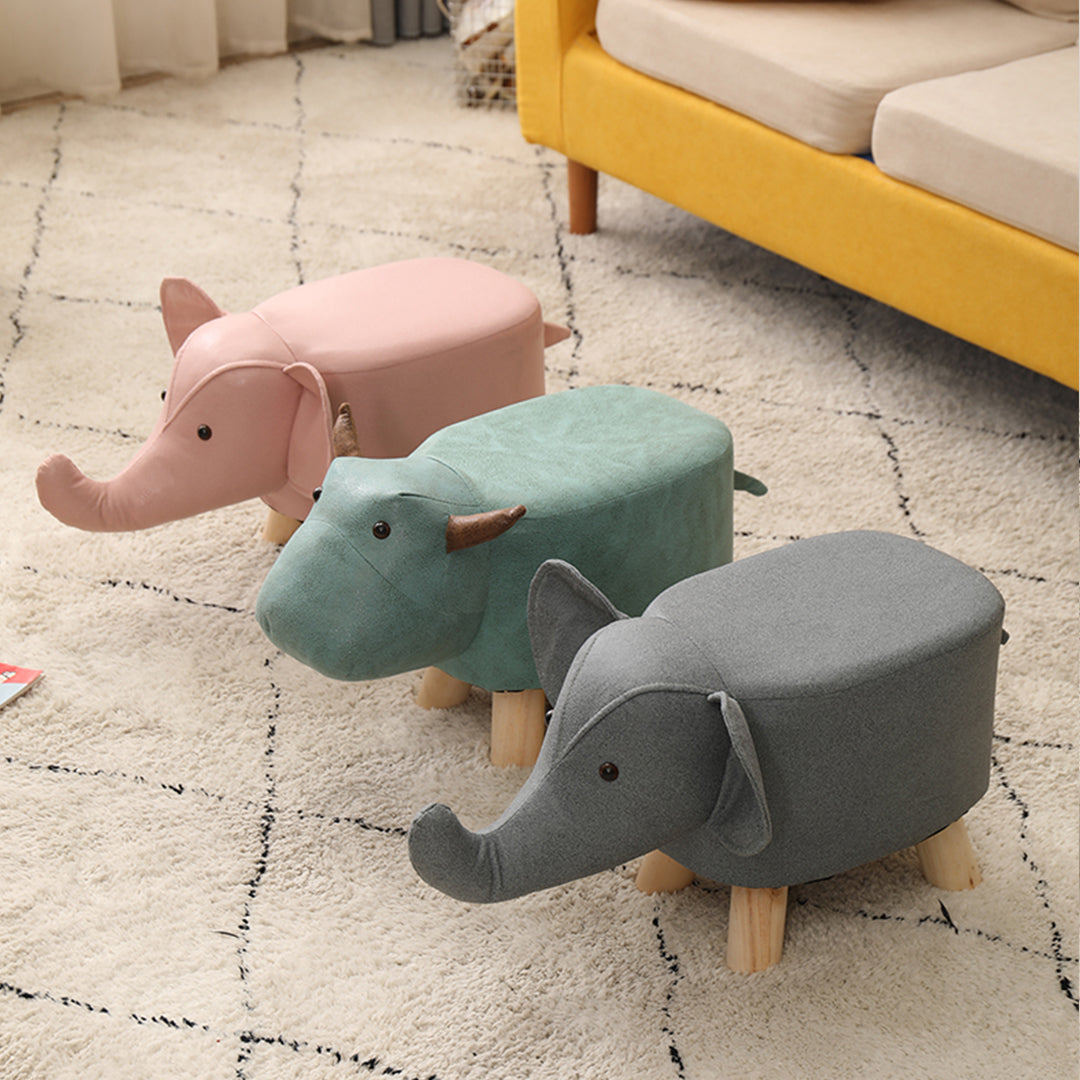 SOGA Grey Children Bench Deer Character Round Ottoman Stool Soft Small Comfy Seat Home Decor LUZ-AniStool25