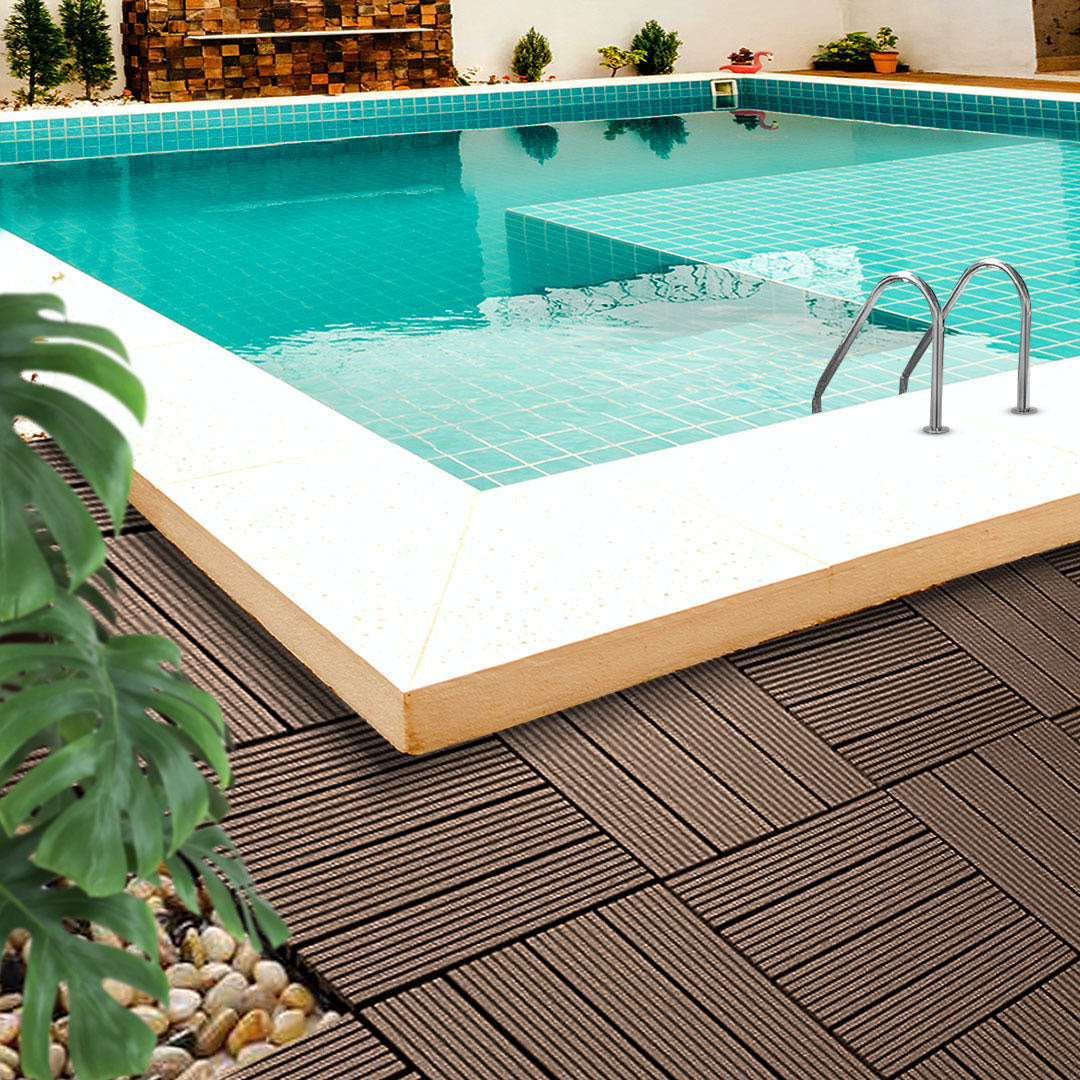 SOGA 11 pcs Dark Chocolate DIY Wooden Composite Decking Tiles Garden Outdoor Backyard Flooring Home Decor LUZ-Deck7001