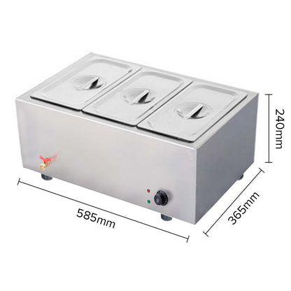 SOGA Stainless Steel 3 X 1/2 GN Pan Electric Bain-Marie Food Warmer with Lid LUZ-FoodWarmer741