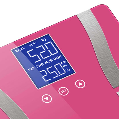 SOGA Glass LCD Digital Body Fat Scale Bathroom Electronic Gym Water Weighing Scales Pink LUZ-BodyFatScalePink