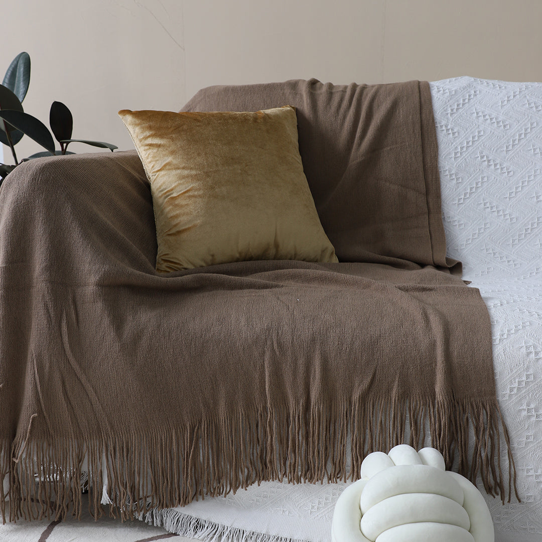 SOGA Coffee Acrylic Knitted Throw Blanket Solid Fringed Warm Cozy Woven Cover Couch Bed Sofa Home Decor LUZ-Blanket906
