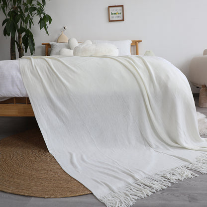 SOGA White Acrylic Knitted Throw Blanket Solid Fringed Warm Cozy Woven Cover Couch Bed Sofa Home Decor LUZ-Blanket912
