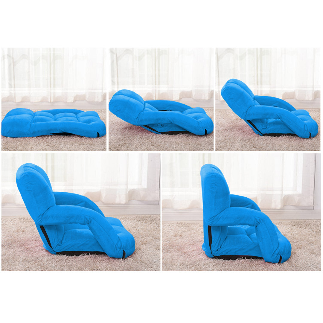 SOGA 2X Foldable Lounge Cushion Adjustable Floor Lazy Recliner Chair with Armrest Blue LUZ-LoungeKidBlueX2