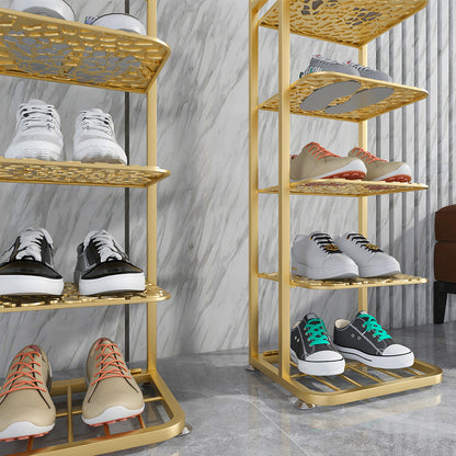 SOGA 2X 5 Tier Gold Plated Metal Shoe Organizer Space Saving Portable Footwear Storage Shelf LUZ-FPotXJ12X2