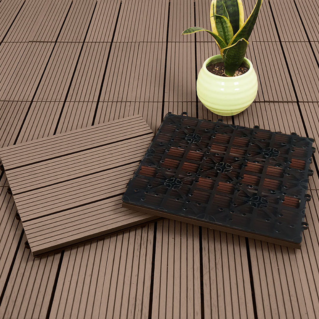 SOGA 11 pcs Light Chocolate DIY Wooden Composite Decking Tiles Garden Outdoor Backyard Flooring Home Decor LUZ-Deck7004