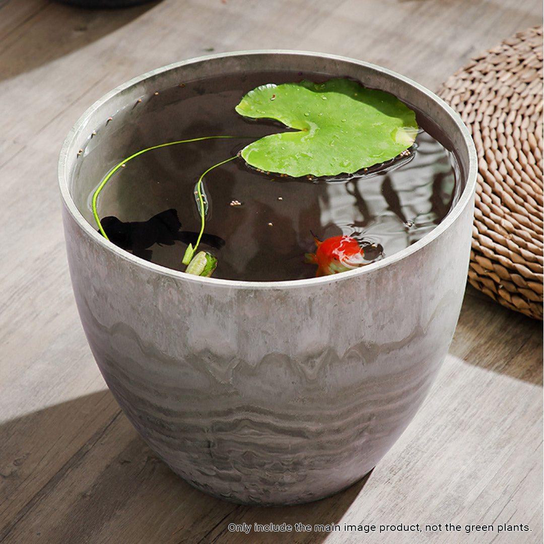 SOGA 27cm Rock Grey Round Resin Plant Flower Pot in Cement Pattern Planter Cachepot for Indoor Home Office LUZ-FPotA3207