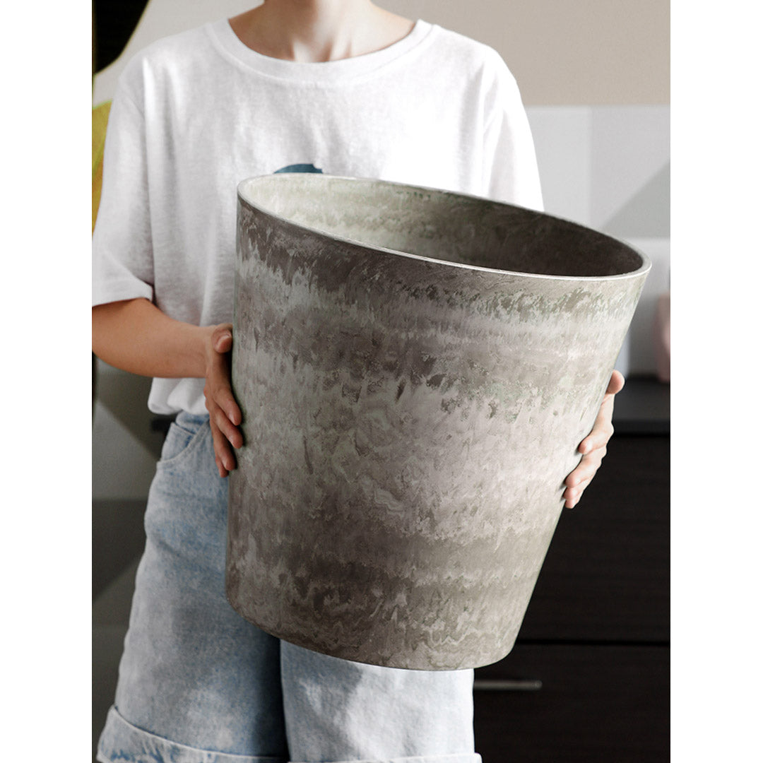 SOGA 2X 32cm Rock Grey Round Resin Plant Flower Pot in Cement Pattern Planter Cachepot for Indoor Home Office LUZ-FPotE3264X2