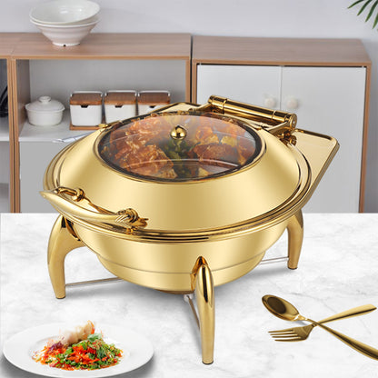 SOGA 2X Gold Plated Stainless Steel Round Chafing Dish Tray Buffet Cater Food Warmer Chafer with Top Lid LUZ-ChafingDish293X2