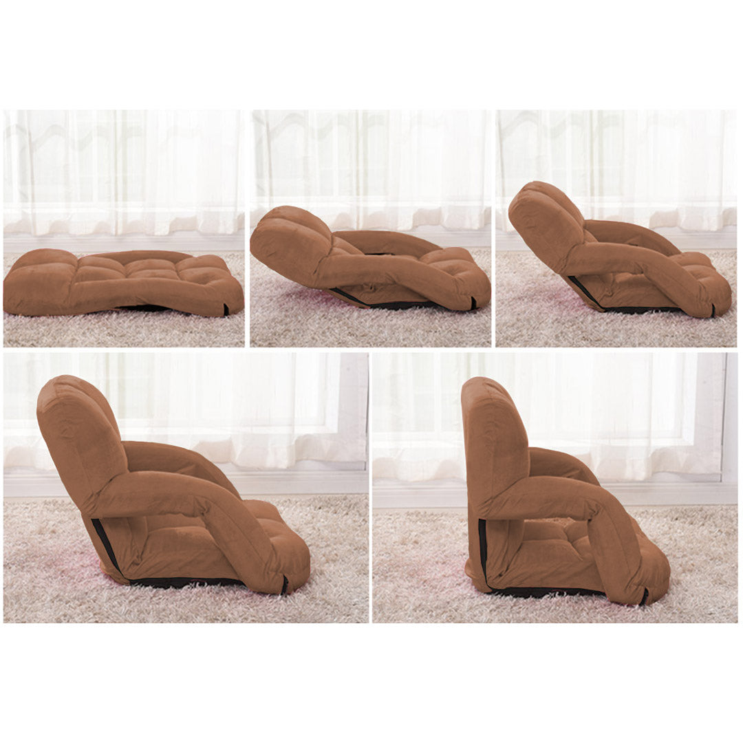 SOGA Foldable Lounge Cushion Adjustable Floor Lazy Recliner Chair with Armrest Coffee LUZ-LoungeKidCoffee