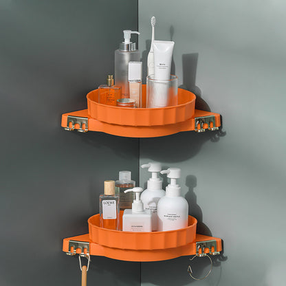 SOGA 2X Orange 360 Degree Wall-Mounted Rotating Bathroom Organiser Corner Vanity Rack Toilet Adhesive Storage Shelf LUZ-BathA009X2