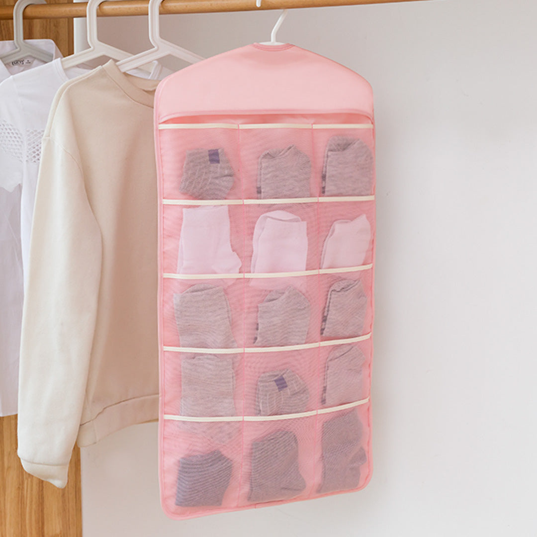 SOGA Pink Double Sided Hanging Storage Bag Underwear Bra Socks Mesh Pocket Hanger Home Organiser LUZ-SBox26PNK