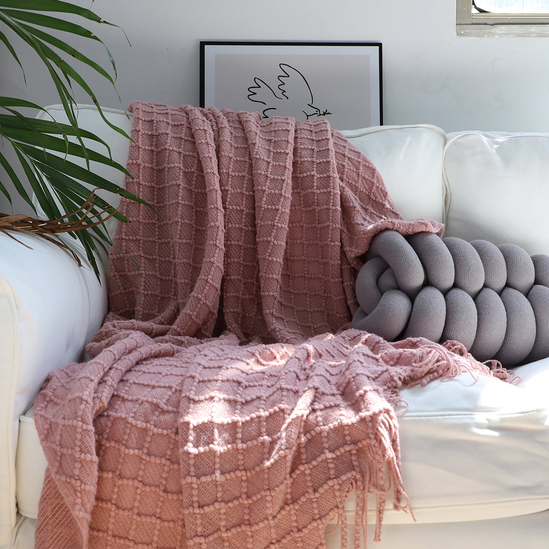 SOGA Pink Diamond Pattern Knitted Throw Blanket Warm Cozy Woven Cover Couch Bed Sofa Home Decor with Tassels LUZ-Blanket924