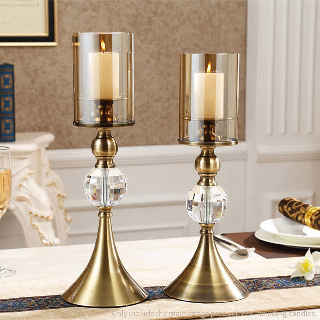 SOGA 43cm 38cm Glass Candle Holder Candle Stand Glass/Metal LUZ-CandleStickSetB