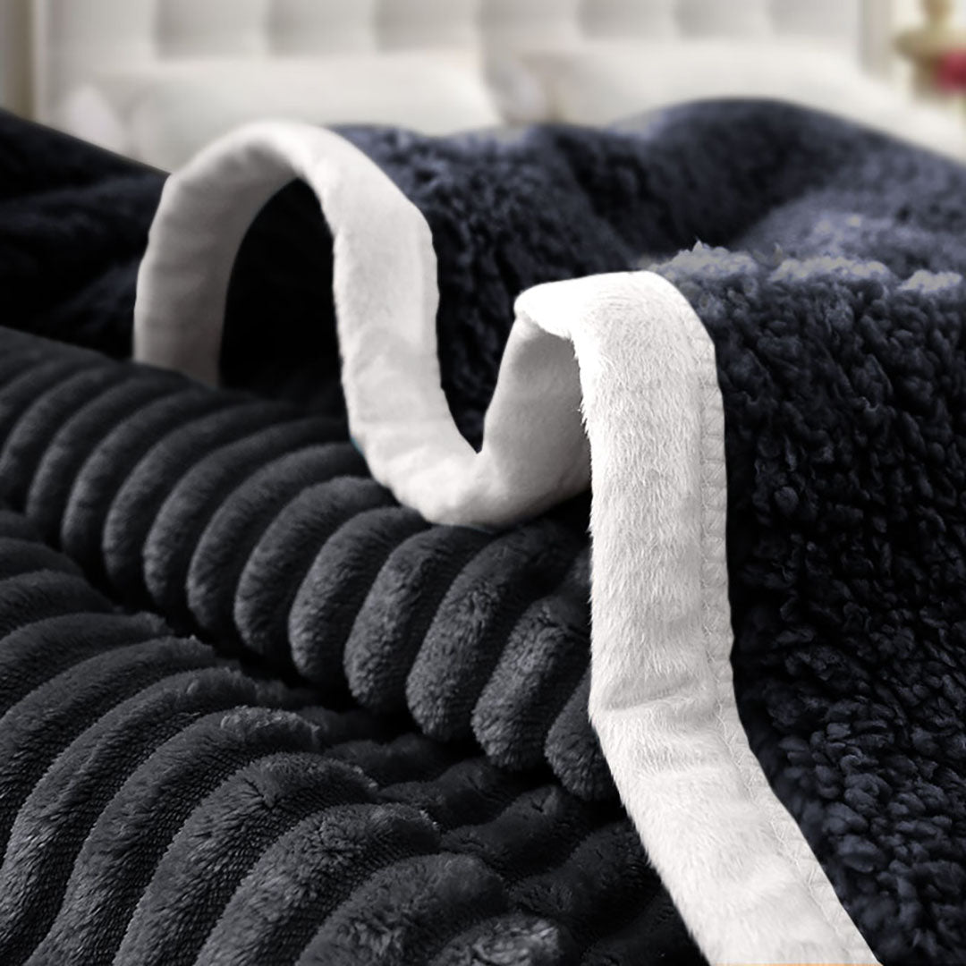 SOGA Black Throw Blanket Warm Cozy Double Sided Thick Flannel Coverlet Fleece Bed Sofa Comforter LUZ-Blanket305