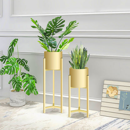 SOGA 2X 75cm Gold Metal Plant Stand with Flower Pot Holder Corner Shelving Rack Indoor Display LUZ-FPotH75GLDX2