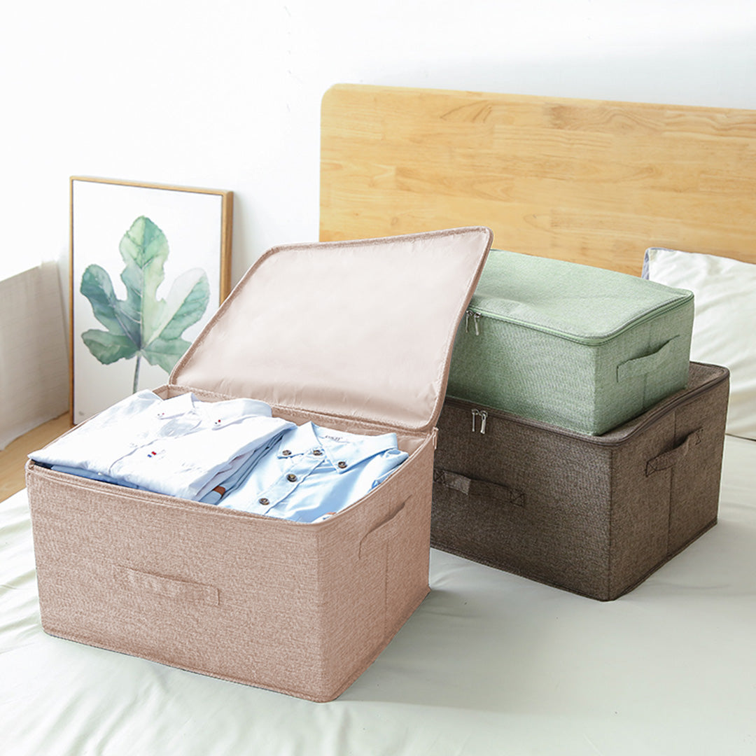 SOGA Beige Large Portable Double Zipper Storage Box Moisture Proof Clothes Basket Foldable Home Organiser LUZ-SBox024