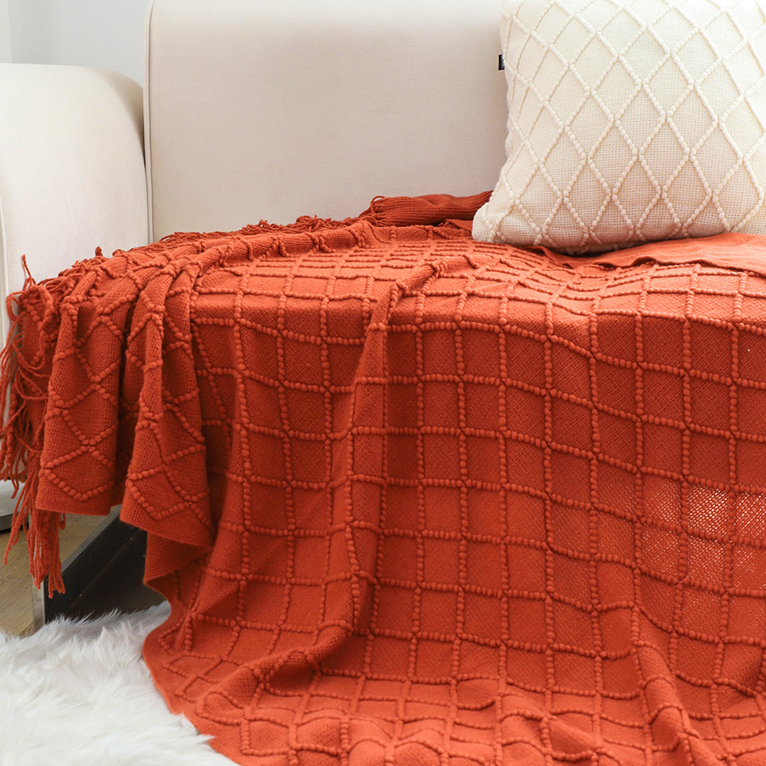 SOGA 2X Red Diamond Pattern Knitted Throw Blanket Warm Cozy Woven Cover Couch Bed Sofa Home Decor with Tassels LUZ-Blanket905X2