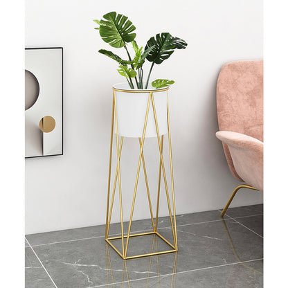 SOGA 2X 50cm Gold Metal Plant Stand with White Flower Pot Holder Corner Shelving Rack Indoor Display LUZ-FPotH52WHTX2