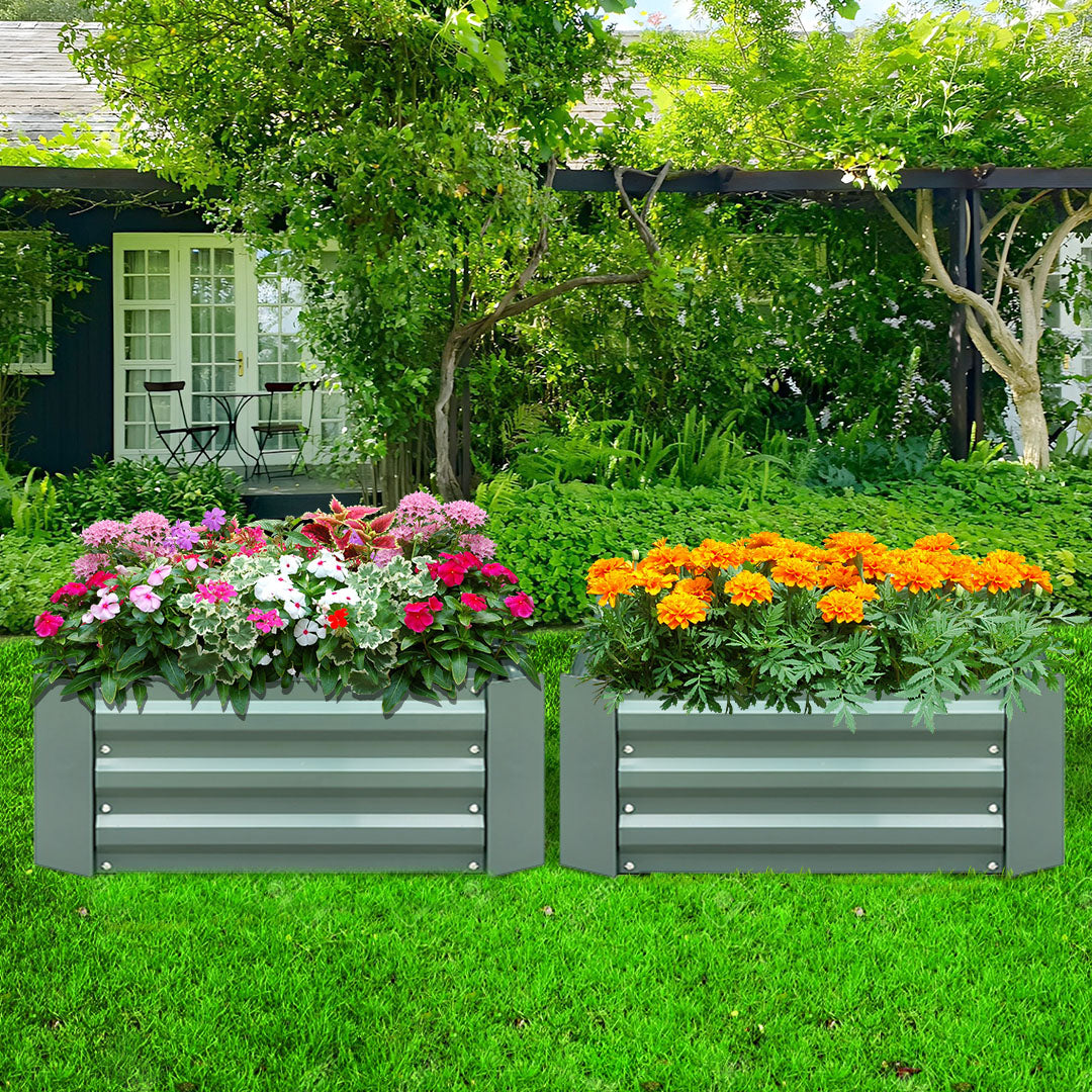 SOGA 90cm Rectangle Galvanised Raised Garden Bed Vegetable Herb Flower Outdoor Planter Box LUZ-MetalBGre512