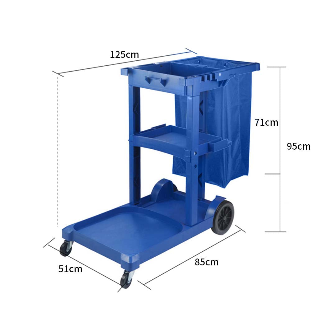 SOGA 2X 3 Tier Multifunction Janitor Cleaning Waste Cart Trolley and Waterproof Bag Blue LUZ-FoodCart033GWBlueX2