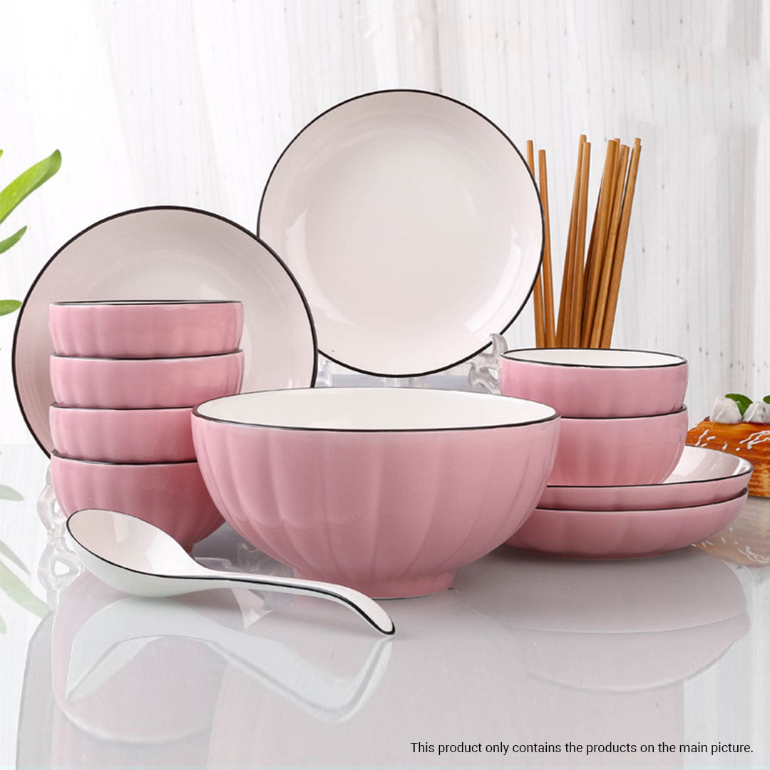 SOGA Pink Japanese Style Ceramic Dinnerware Crockery Soup Bowl Plate Server Kitchen Home Decor Set of 5 LUZ-BowlG113