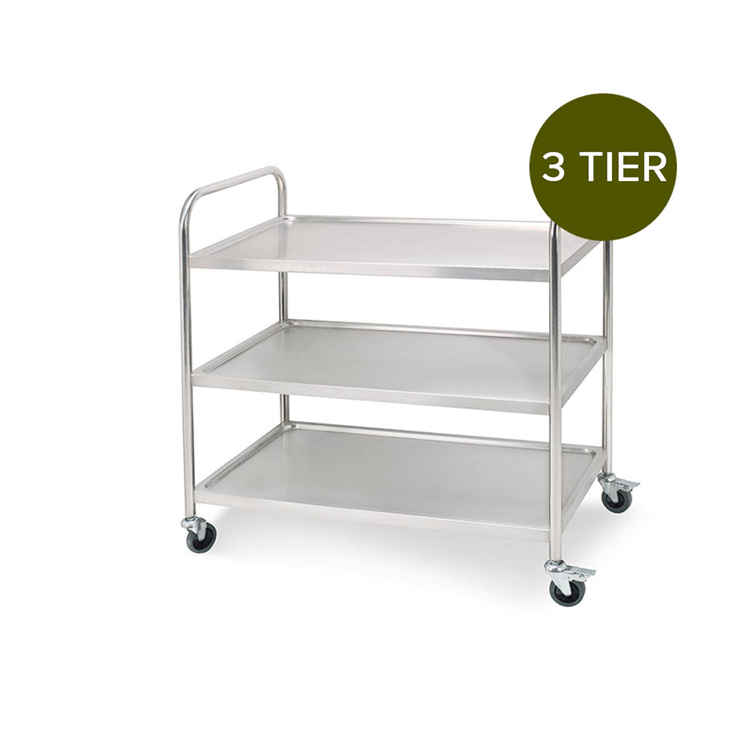 SOGA 2X 3 Tier 86x54x94cm Stainless Steel Kitchen Dinning Food Cart Trolley Utility Round Large LUZ-FoodCart1101X2
