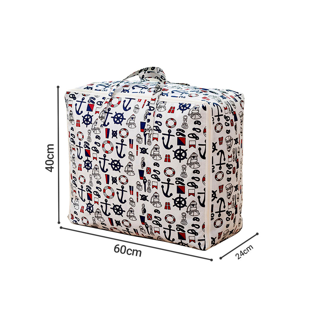 SOGA Nautical Icons Large Storage Luggage Bag Double Zipper Foldable Travel Organiser Essentials LUZ-SBox205