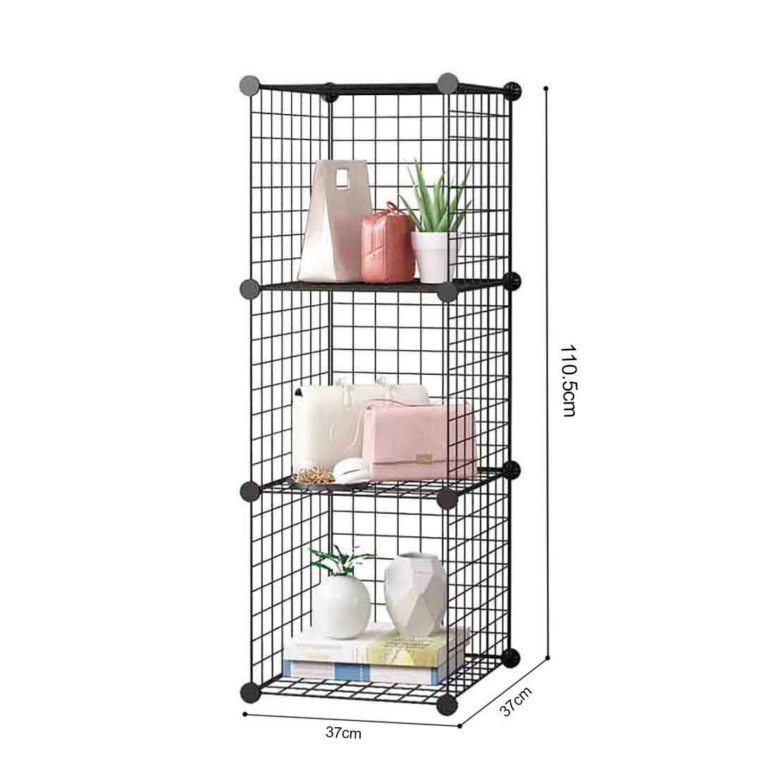 SOGA Black Portable 3 Tier Cube Storage Organiser Foldable DIY Modular Grid Space Saving Shelf LUZ-NetBox1003