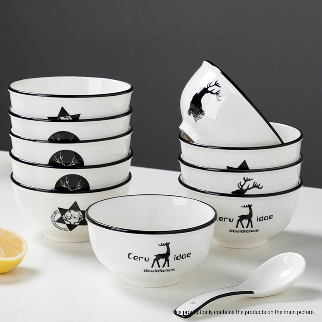 SOGA White Antler Printed Ceramic Dinnerware Set Crockery Soup Bowl Plate Server Kitchen Home Decor Set of 20 LUZ-BowlG773