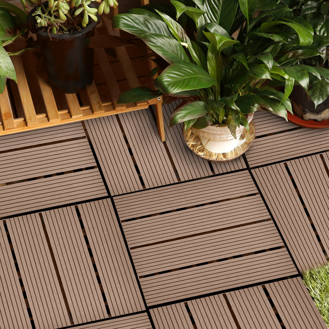 SOGA 11 pcs Light Chocolate DIY Wooden Composite Decking Tiles Garden Outdoor Backyard Flooring Home Decor LUZ-Deck7004