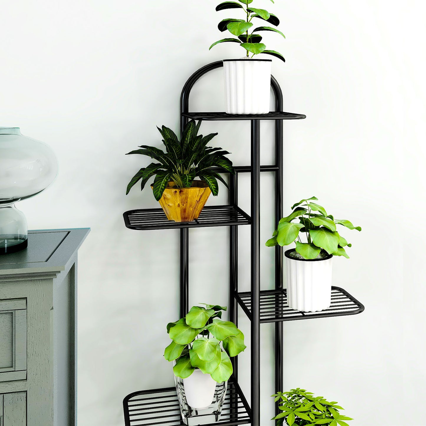 SOGA 2X 4 Tier 5 Pots Black Metal Plant Stand Flowerpot Display Shelf Rack Indoor Home Office Decor LUZ-FPotH02X2