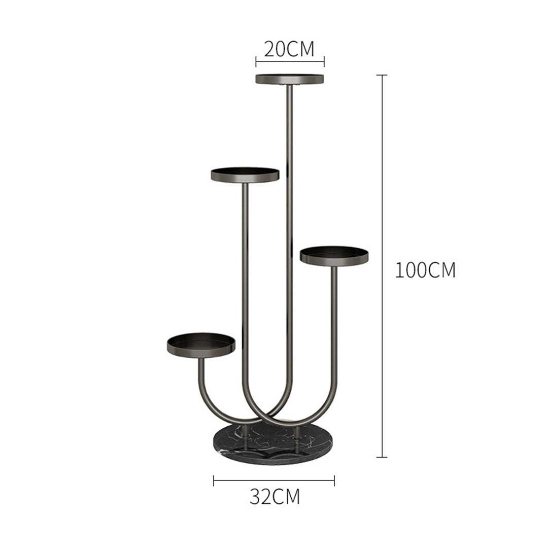 SOGA U Shaped Plant Stand Round Flower Pot Tray Living Room Balcony Display Black Metal Decorative Shelf LUZ-FPotH100