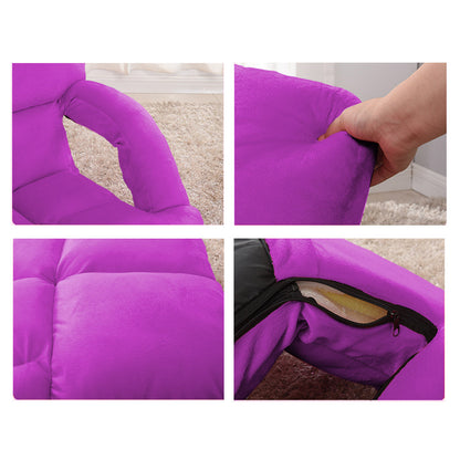 SOGA  Foldable Lounge Cushion Adjustable Floor Lazy Recliner Chair with Armrest Purple LUZ-LoungeKidPurple