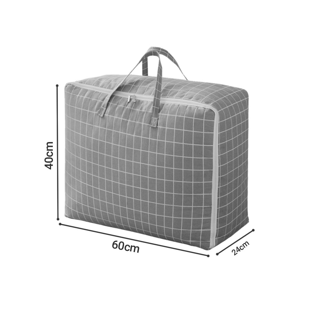 SOGA 2X Grey Plaid Large Storage Luggage Bag Double Zipper Foldable Travel Organiser Essentials LUZ-SBox202X2